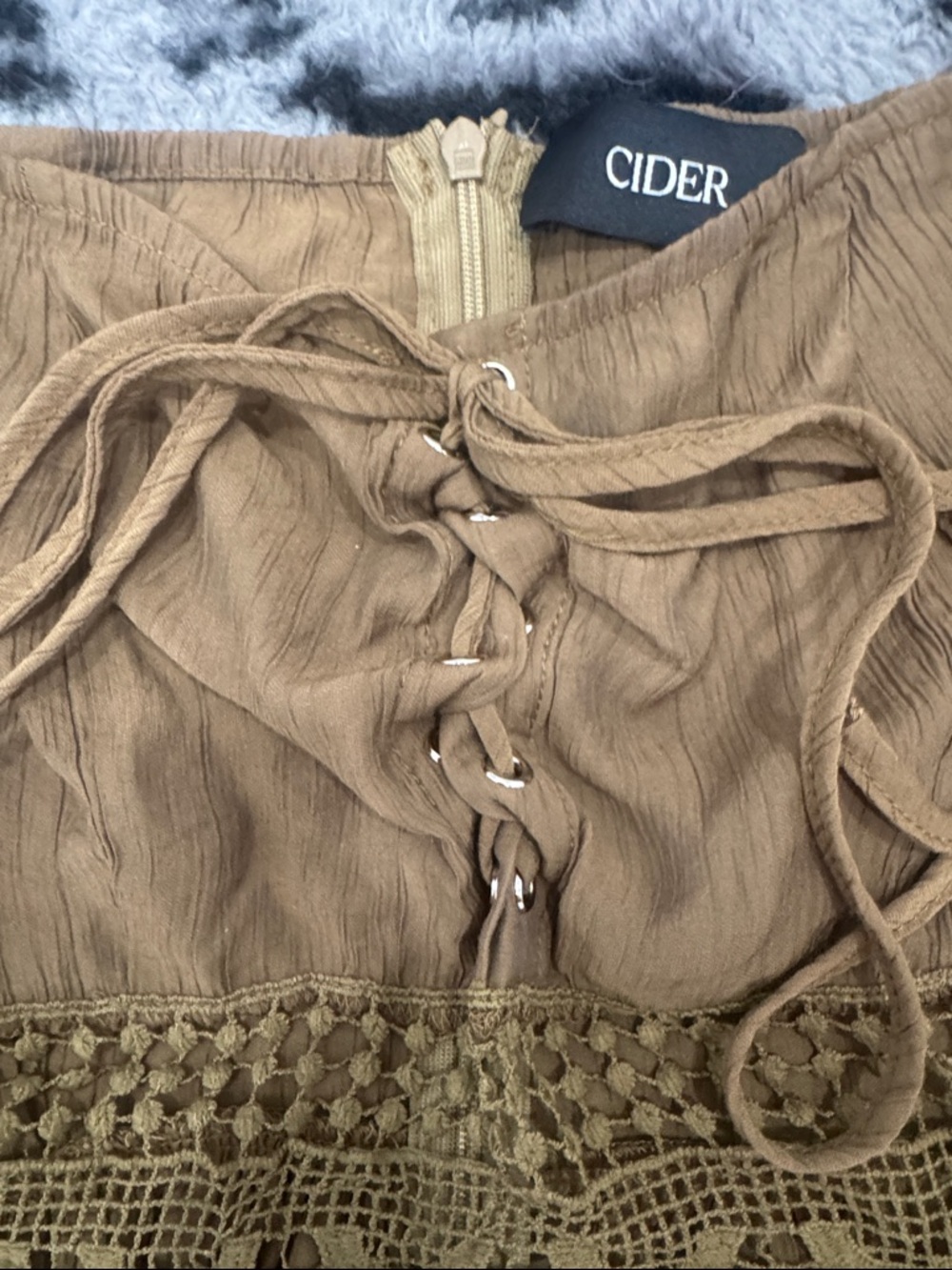 Cider Dark Olive Maxi Dress with Textured Crochet Trim - Picture 6 of 7